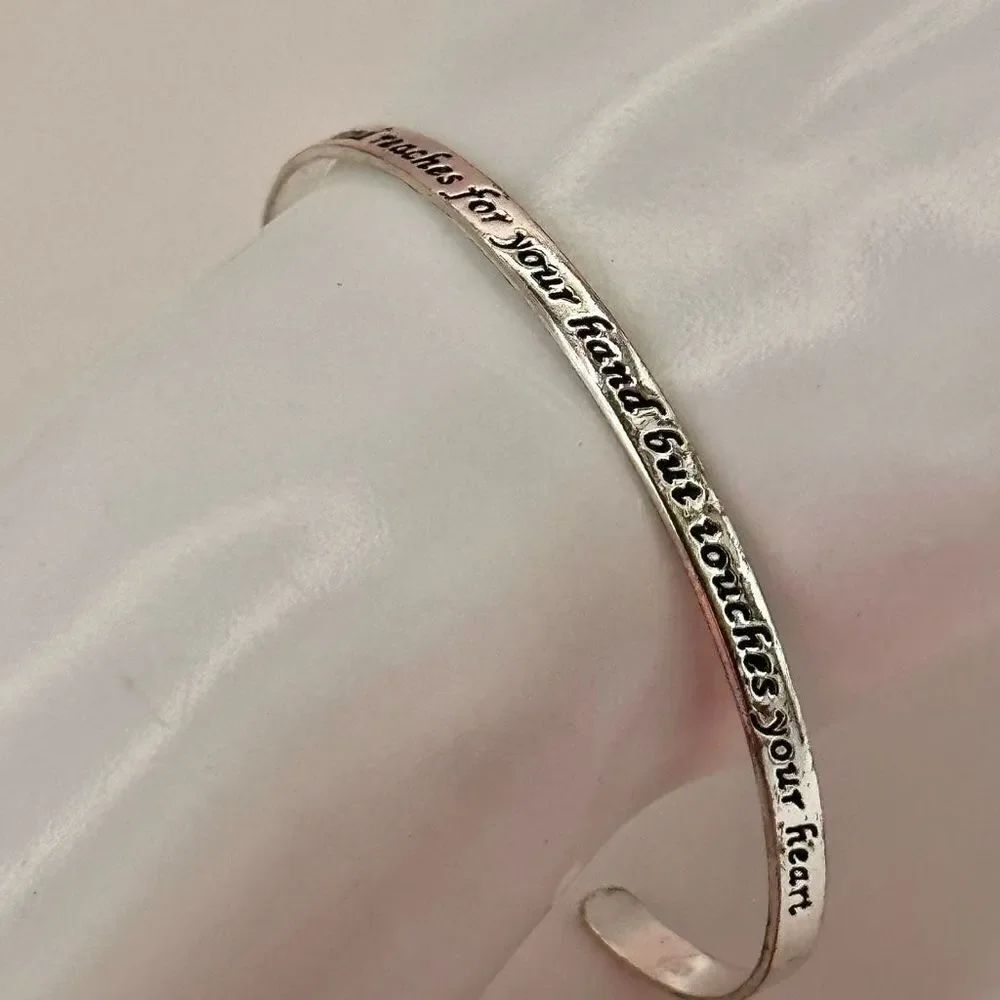 Silver tone inspirational bangle bracelet